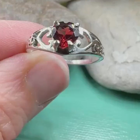 Celtic Knot Ring, Celtic Jewelry, Irish Ring, Celtic Promise Ring, Irish Jewelry, Anniversary Gift, Scottish Ring, Garnet Ring, Wife Gift