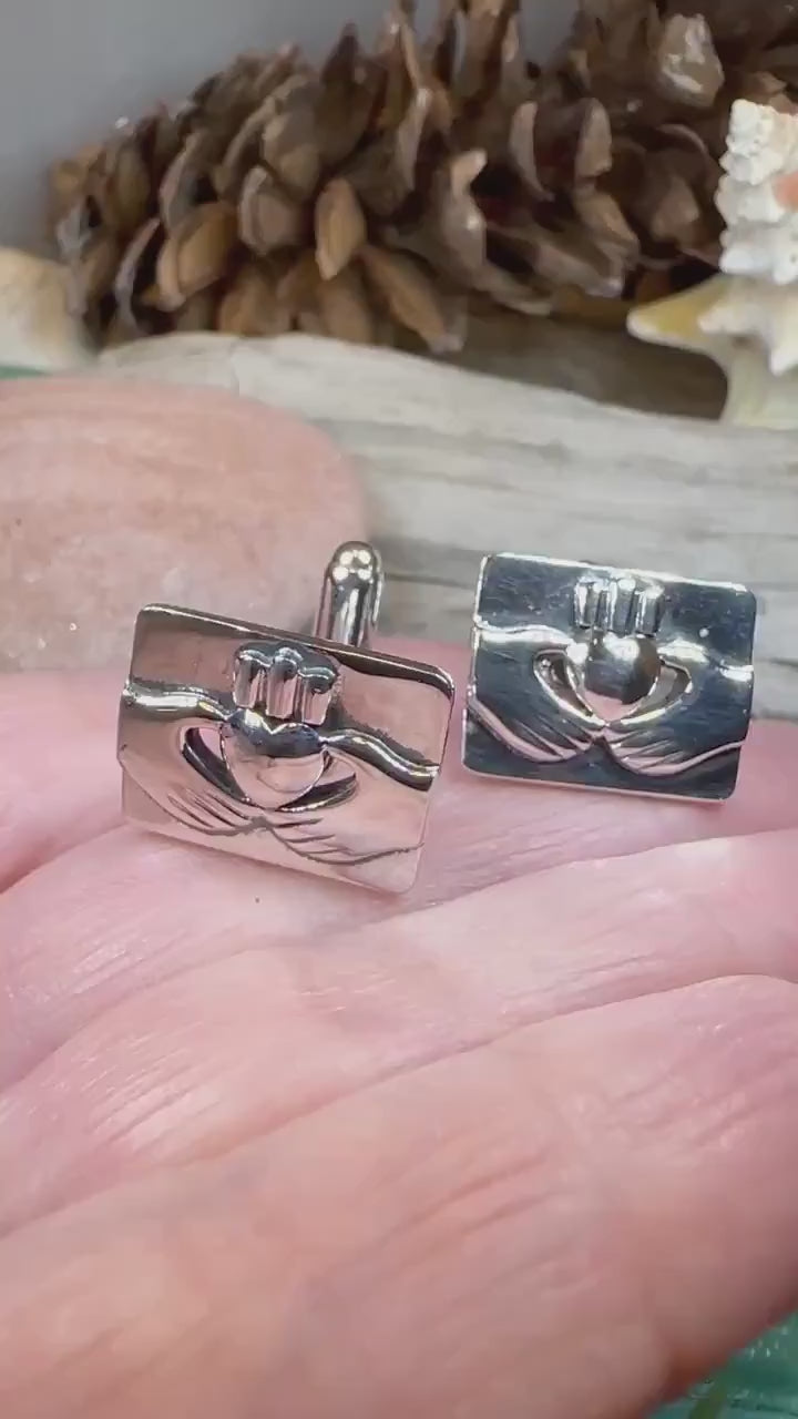 Claddagh Cuff Links, Irish Jewelry, Mens Celtic Jewelry, Silver Gift for Him, Dad Gift, Groom Gift, Dad Gift, Graduation Gift, Brother Gift