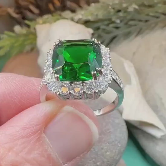 Irish Duchess Celtic Ring, Engagement Ring, Large Emerald Ring, Cocktail Ring, Celtic Statement Ring, Anniversary Gift, Ladies Promise Ring