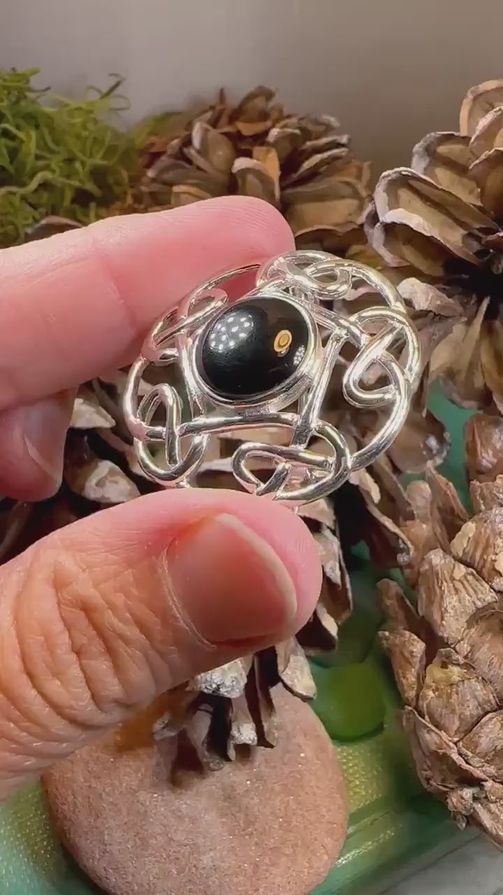 Celtic Knot Brooch, Celtic Jewelry, Irish Pin, Scotland Brooch, Celtic Onyx Brooch, Anniversary Gift, Celtic Knot Pin, Ireland Gift, Norse