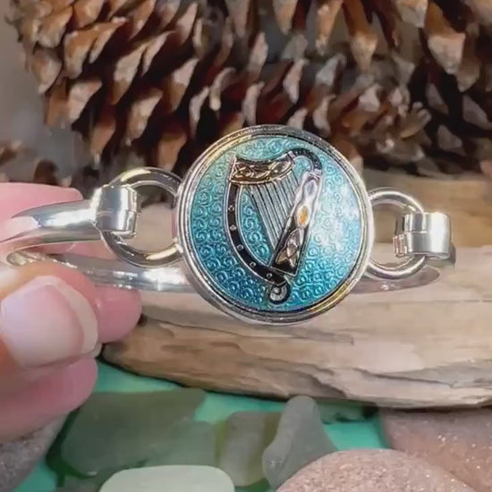 Celtic Harp Bracelet, Celtic Jewelry, Irish Jewelry, Bangle Bracelet, Scotland Jewelry, Ireland Jewelry, Wife Gift, Irish Harp Bangle