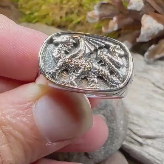 Welsh Dragon Ring, Wales Jewelry, Celtic Signet Ring, Men's Ring, Grooms Gift, Celtic Wedding, Father's Day Gift, Dragon Ring, Large Ring
