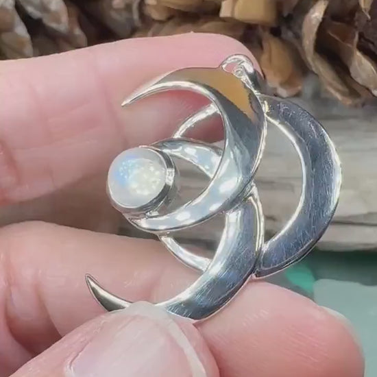 Moon Necklace, Triple Moon Pendant, Goddess Pendant, Celtic Jewelry, Anniversary Gift, Celestial Jewelry, Moonstone Necklace, Irish Jewelry