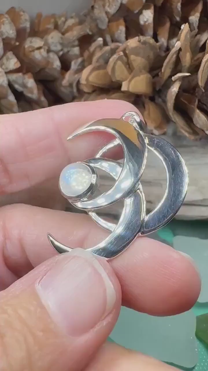 Moon Necklace, Triple Moon Pendant, Goddess Pendant, Celtic Jewelry, Anniversary Gift, Celestial Jewelry, Moonstone Necklace, Irish Jewelry