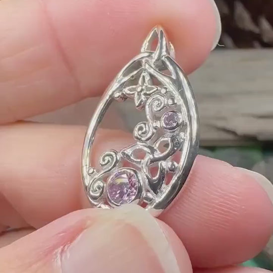 Celtic Knot Necklace, Celtic Jewelry, Irish Jewelry, Scottish Jewelry, Pink Topaz Pendant, Trinity Knot, Scotland Jewelry, Anniversary Gift