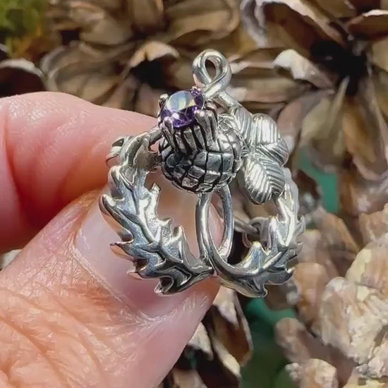 Thistle Brooch, Scotland Jewelry, Irish Shamrock Pin, Amethyst Brooch, Thistle Jewelry, Scottish Jewelry, Celtic Brooch, Ireland Brooch