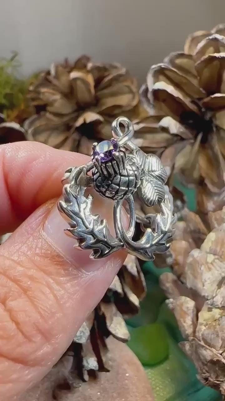 Thistle Brooch, Scotland Jewelry, Irish Shamrock Pin, Amethyst Brooch, Thistle Jewelry, Scottish Jewelry, Celtic Brooch, Ireland Brooch