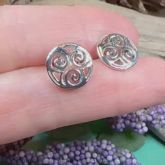 Celtic Knot Earrings, Irish Jewelry, Triple Spiral Stud Earrings, Anniversary Gift, Scottish Jewelry, Norse Jewelry, Triskel Jewelry