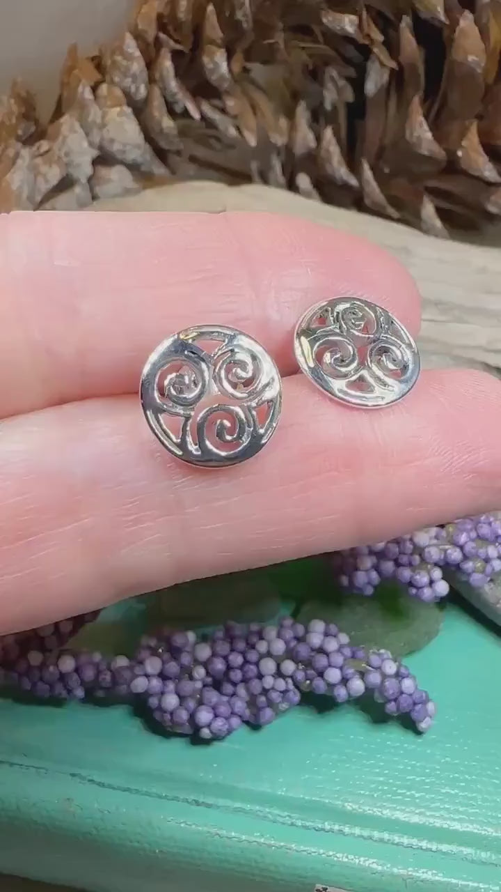 Celtic Knot Earrings, Irish Jewelry, Triple Spiral Stud Earrings, Anniversary Gift, Scottish Jewelry, Norse Jewelry, Triskel Jewelry