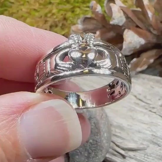 Celtic Ring, Irish Wedding Ring, Men's Claddagh Ring, Large Irish Ring, Promise Ring, Anniversary Gift, Silver Wedding Band, Ireland Gift