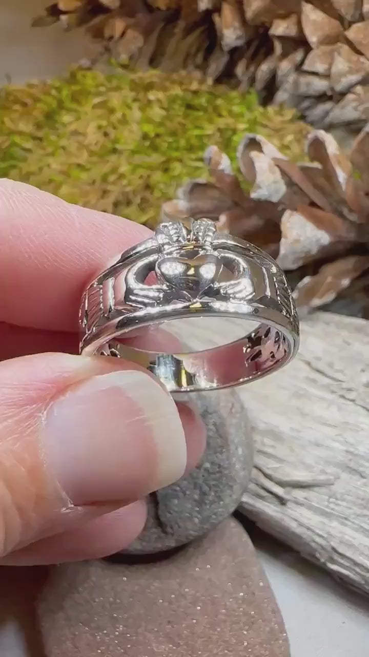 Celtic Ring, Irish Wedding Ring, Men's Claddagh Ring, Large Irish Ring, Promise Ring, Anniversary Gift, Silver Wedding Band, Ireland Gift