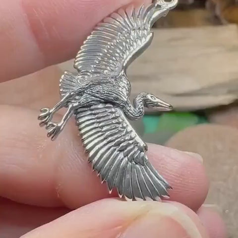 Load and play video in Gallery viewer, Good Fortune Crane Necklace in Sterling Silver
