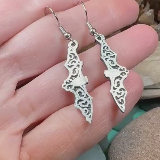 Gothic Bat Earrings, Celtic Jewelry, Pewter Bat Earrings, Victorian Earrings, Friendship Gift, Halloween Gift, Witch Jewelry, EA Poe Gift