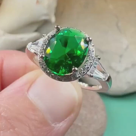 Irish Lady Celtic Ring, Engagement Ring, Large Emerald Ring, Engagement Ring, Celtic Statement Ring, Anniversary Gift, Ladies Promise Ring