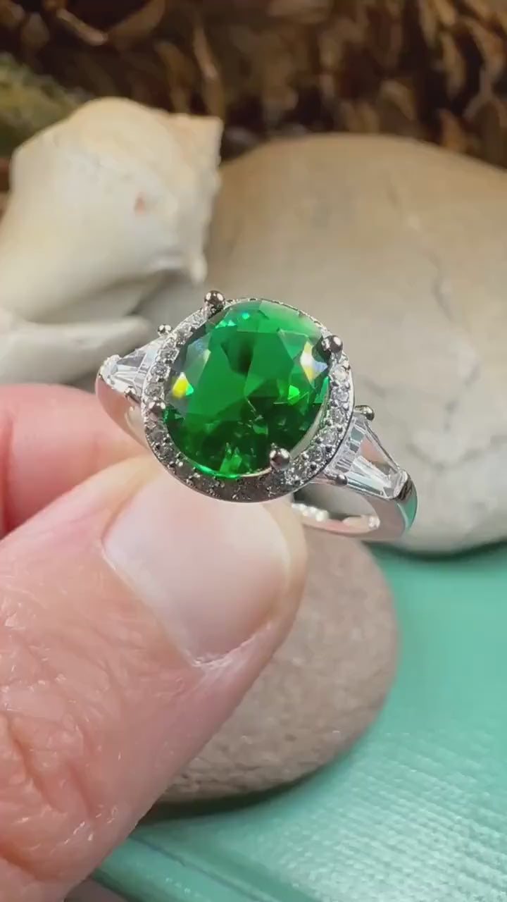 Irish Lady Celtic Ring, Engagement Ring, Large Emerald Ring, Engagement Ring, Celtic Statement Ring, Anniversary Gift, Ladies Promise Ring