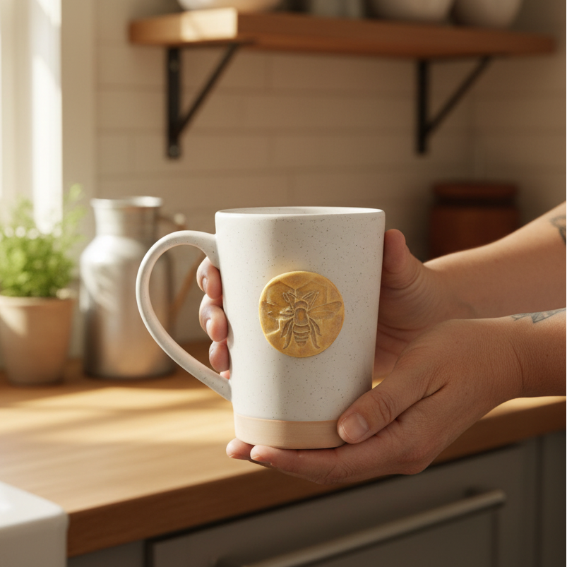 Handmade Pottery Bee Mug - Made in the U.S.A.