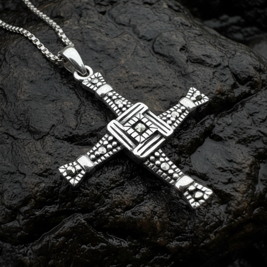 Marcasite Irish Saint Brigid's Cross Necklace