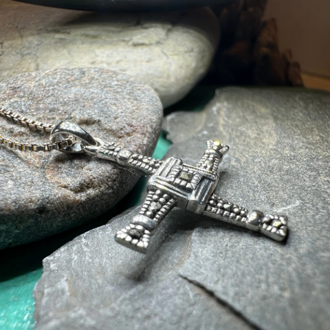 Load image into Gallery viewer, Marcasite Irish Saint Brigid's Cross Necklace

