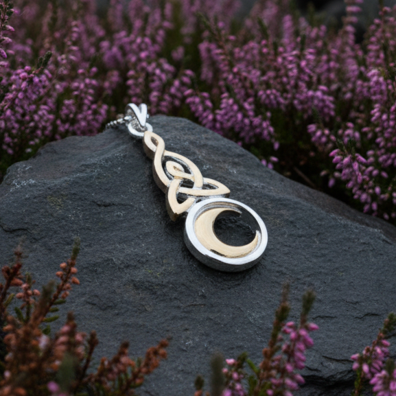 Trinity Crescent Moon Necklace in sterling silver