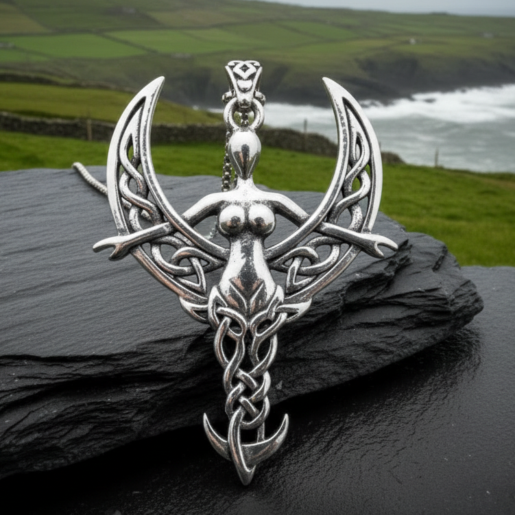 Celtic Moon Goddess Necklace in Sterling Silver