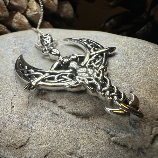 Celtic Moon Goddess Necklace in Sterling Silver