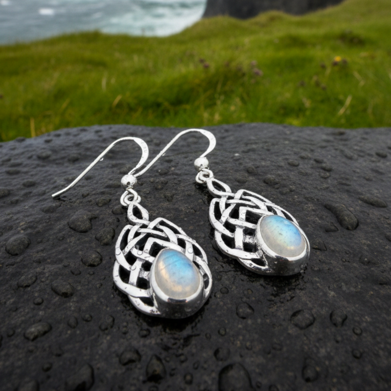 Abria Celtic Knot Earrings in Sterling Silver — view 2