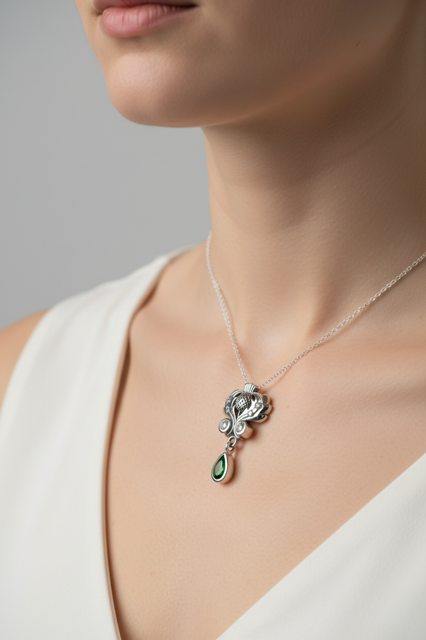 Scottish Aberdeen Thistle Necklace in Sterling Silver — view 5