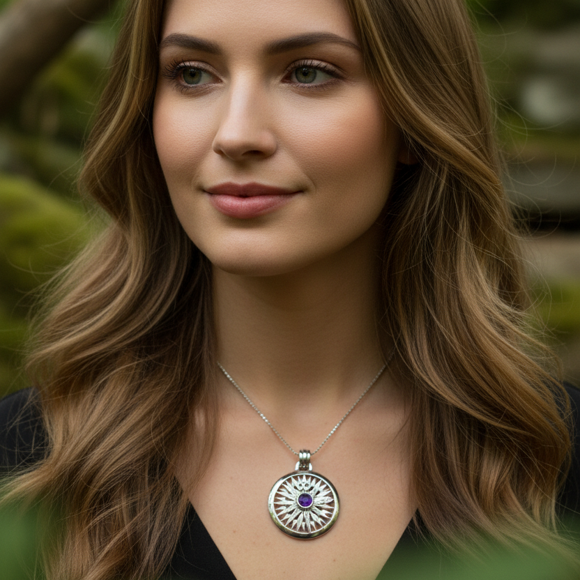Celtic Compass Amethyst Necklace — view 3