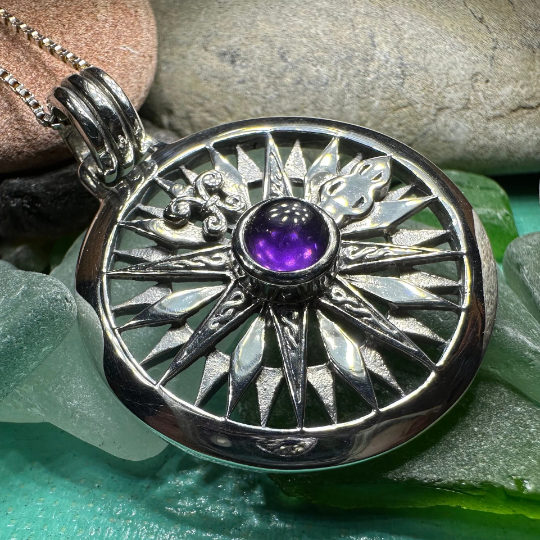Celtic Compass Amethyst Necklace in sterling silver