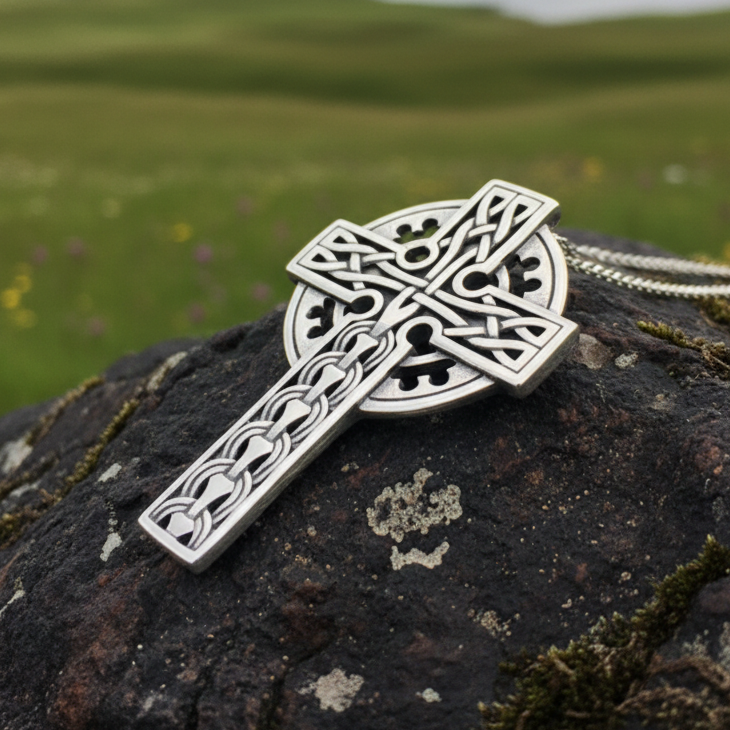 Braddan Scottish Celtic Cross Necklace in Sterling Silver