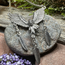 Load image into Gallery viewer, Owl &amp; Feathers Celtic Necklace
