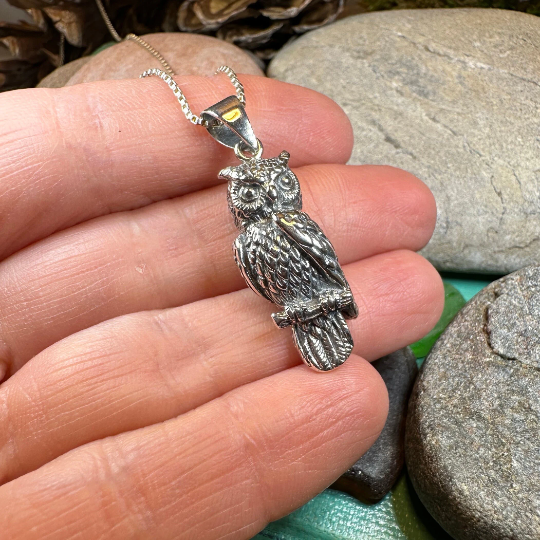 Watchful Owl Necklace in Sterling Silver