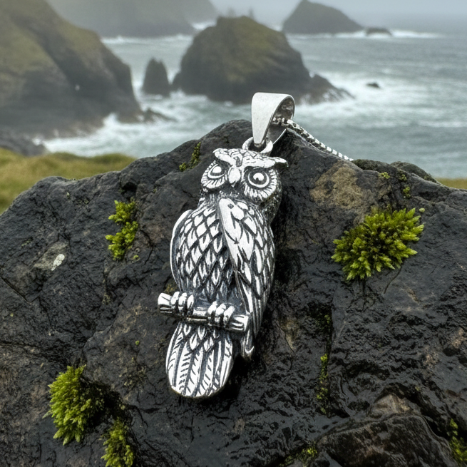 Watchful Owl Necklace in Sterling Silver