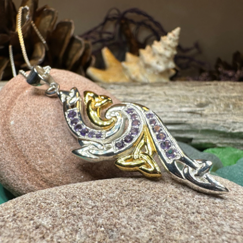 Mystic Trinity Knot Amethyst Necklace in Sterling Silver — view 2