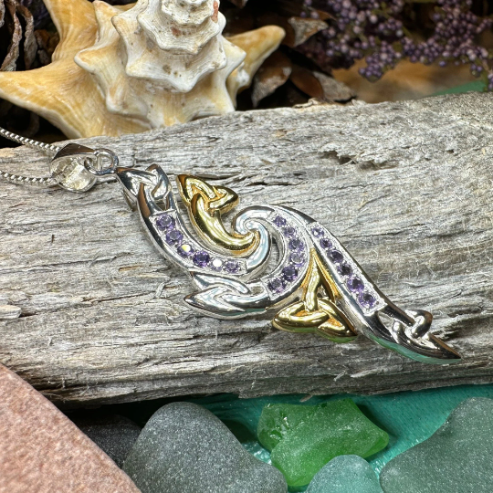 Mystic Trinity Knot Amethyst Necklace in Sterling Silver — view 7