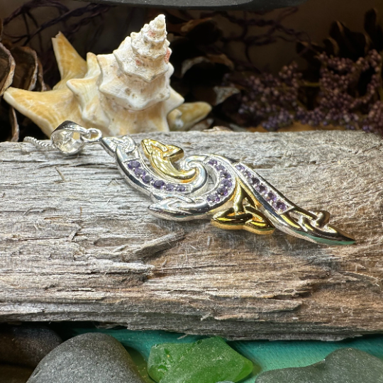 Mystic Trinity Knot Amethyst Necklace in Sterling Silver — view 8