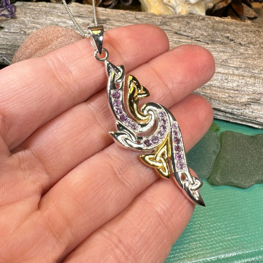 Mystic Trinity Knot Amethyst Necklace in Sterling Silver — view 5