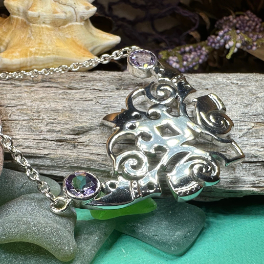 Emeria Celtic Goddess Amethyst Necklace in Sterling Silver — view 6