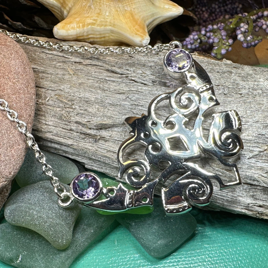 Emeria Celtic Goddess Amethyst Necklace in Sterling Silver — view 8