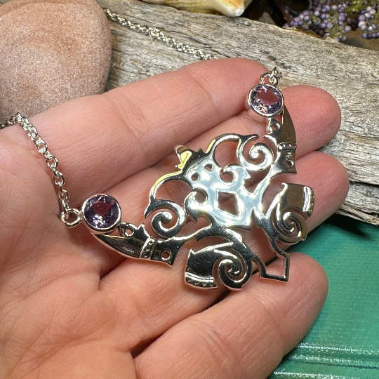 Emeria Celtic Goddess Amethyst Necklace in Sterling Silver — view 4