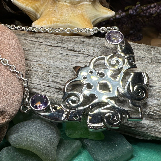 Emeria Celtic Goddess Amethyst Necklace in Sterling Silver — view 2