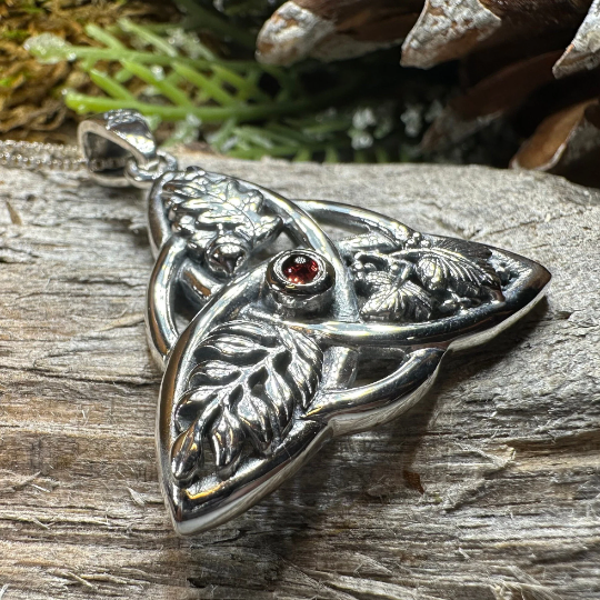 Oak Ash Thorn Trinity Knot Necklace in Sterling Silver