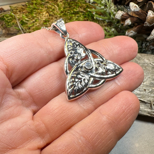 Oak Ash Thorn Trinity Knot Necklace in Sterling Silver