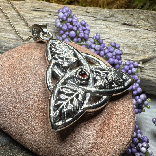 Oak Ash Thorn Trinity Knot Necklace in Sterling Silver