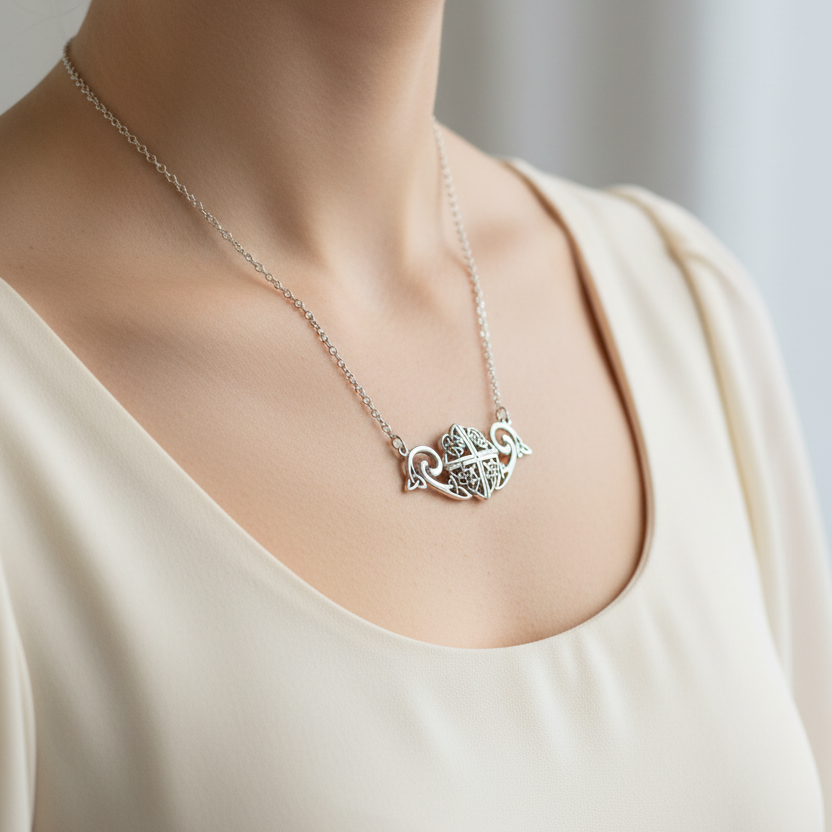 Keavy Trinity Knot Necklace in Sterling Silver — view 5