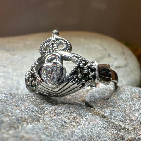 Load image into Gallery viewer, Devotion Marcasite Irish Claddagh Ring in Sterling Silver
