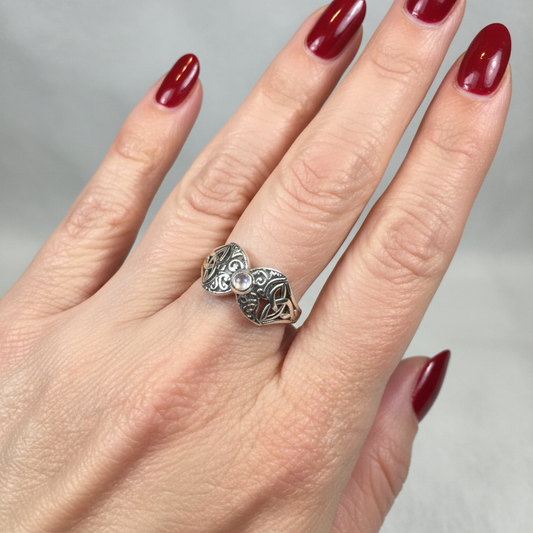 Celtic Triple Moon Ring with Moonstone