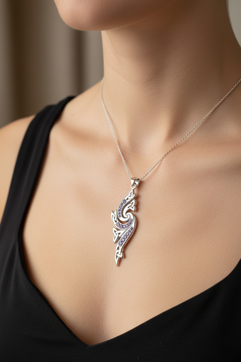 Mystic Elegance Trinity Knot Necklace with Amethysts — view 2