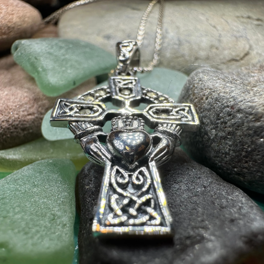 Marcasite Irish Claddagh Cross Necklace in Sterling Silver — view 12