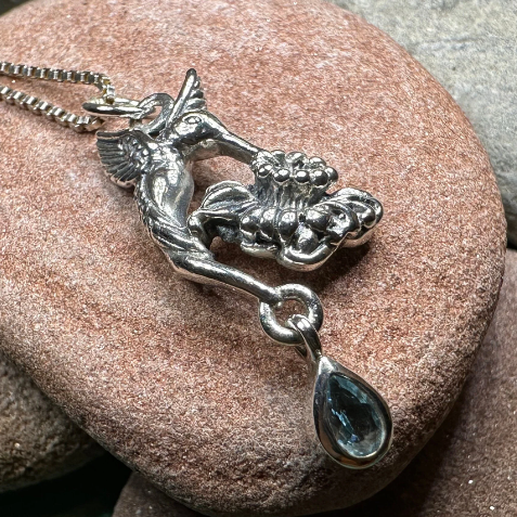 Summer Rain Hummingbird Necklace with Blue Topaz